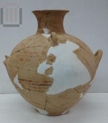 Four-handled piriform amphora