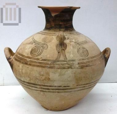 Four-handled piriform amphora