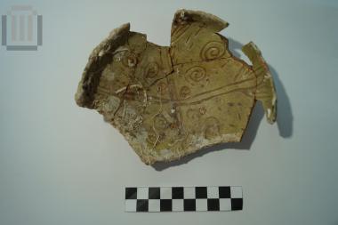 Glazed colored sgraffito bowl