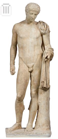 Statue of Hermes with tunic and pouch.