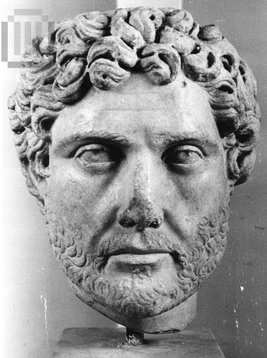 Head of the  statue of a man.