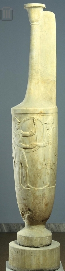 Funerary lekythos with reception of two hoplites