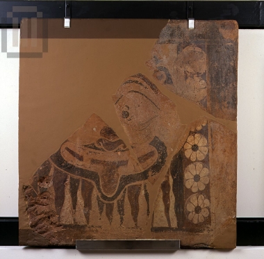 Clay metope with Gorgoneion  from the temple of  Thermo  in Aitolia.