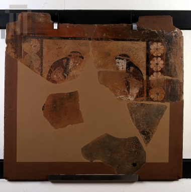 Clay metope from the temple in Thermo, with Philomela and Prokne.