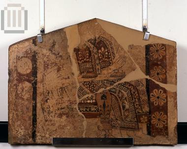 Clay metope from the temple in Thermo, with woman figures.