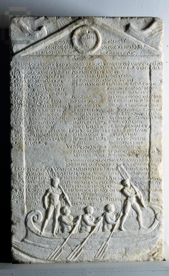 Inscribed honorary stele with depiction of a ship