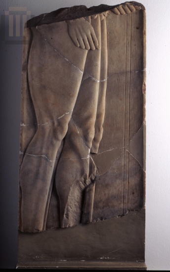 Fragment of funerary stele with depiction of two naked young men