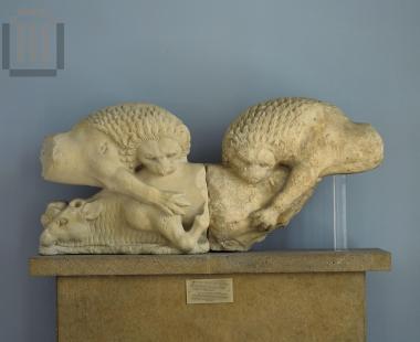 Statue group of lion and bull from the pediment section.