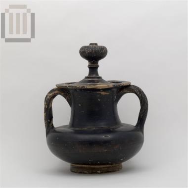 Black-glazed amphora with lid