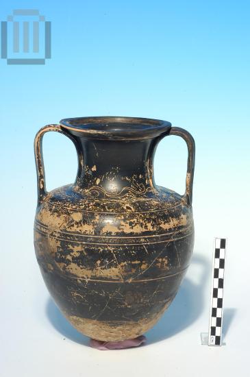 Black-glazed amphora with 