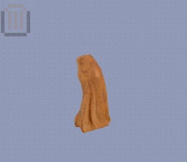 Part of clay-figurine of standing female