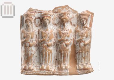Clay relief plaque depicting female figurines from the Sanctuary of Nymphs- Koudounotrypa cave