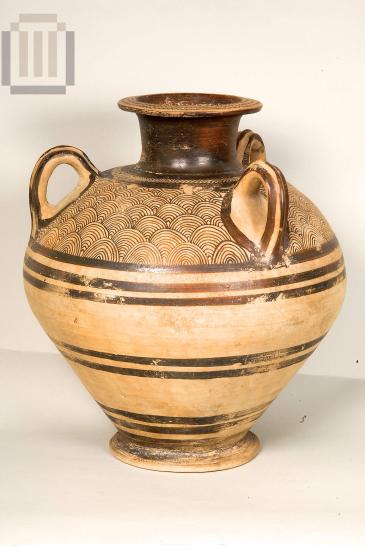 Three-handled clay amphora