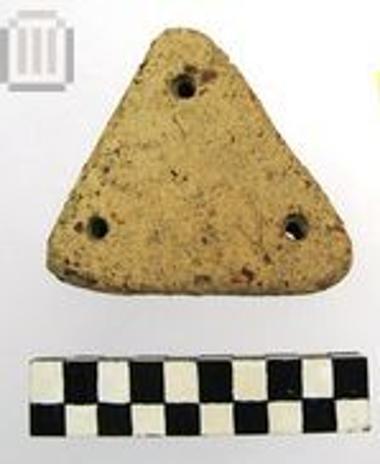Clay inscribed triangular loom weight