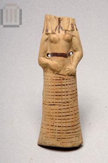 Clay plaque depicted with standing female figurine