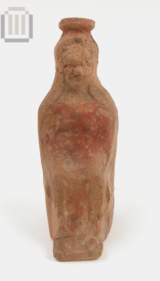 Clay plastic vase in form of an enthroned female figure