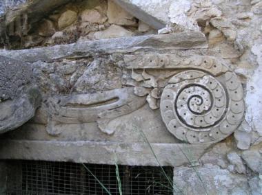 Architectural member with relief decoration.