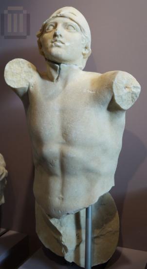 Marble naked warrior with helmet (sculptural decoration)