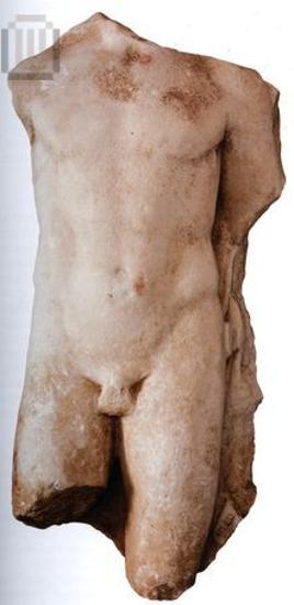 High relief torso of a youth from a grave relief