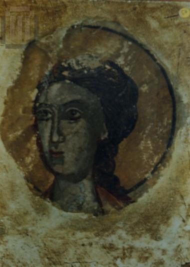 Fragment of a wall painting showing an archangel's head
