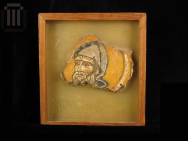 Fragment of a wall painting showing a monk's head