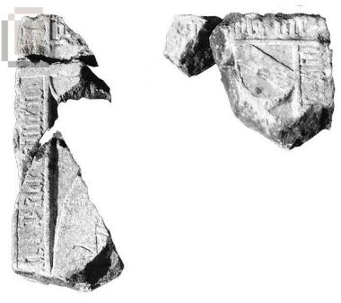 Five fragments from the upper part of an effigial tomb slab