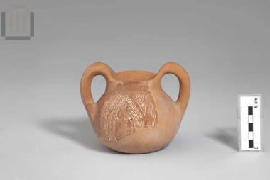 Clay kantharoid vessel with incised decoration