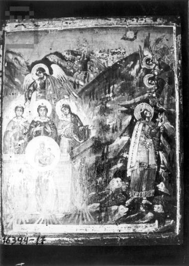 Portable icon: Three Hebrews in fiery Furnace and Daniel in lions' den