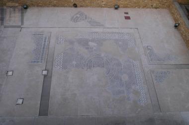 Mosaic residential floors with geometric and floral decoration
