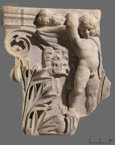 Part of a marble pseudopilaster capital