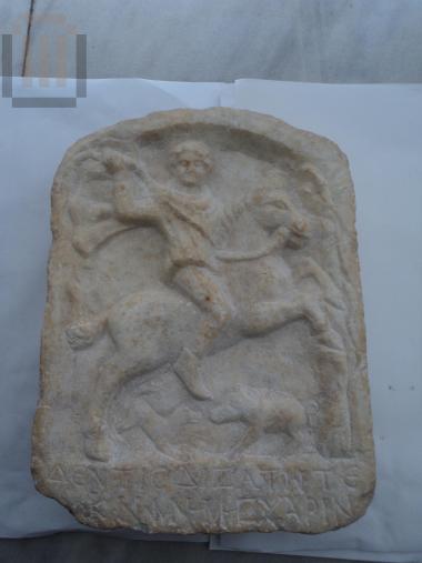 Grave stele relief with rider