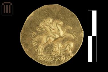 Gold ghost coin (danake) with Alexander the Great riding a horse