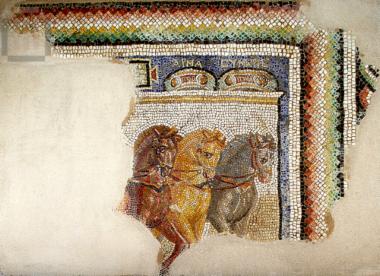 Part of a mosaic with depiction of a quadriga