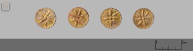 Gilded terracotta buttons with eight-pointed star