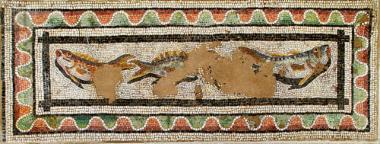 Part of a mosaic with depiction of fishes