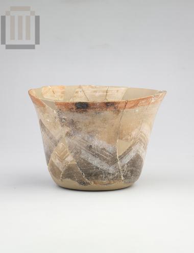 Clay bell-shaped mug with painted decoration