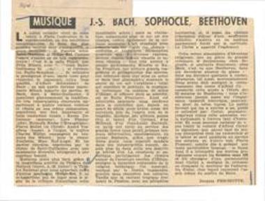 J.S. Bach, Sophocle, Beethoven