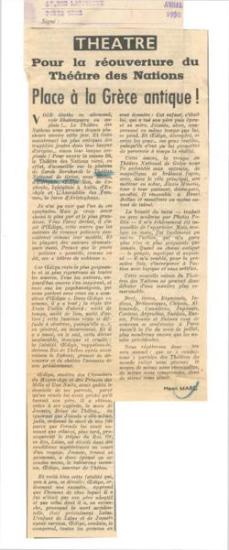Pour la réouverture du Théâtre des Nations. Place à la Grèce antique