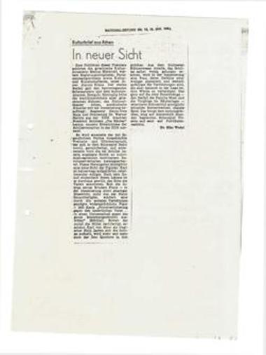 Kulturbrief aus Athen. In neuer Sicht
