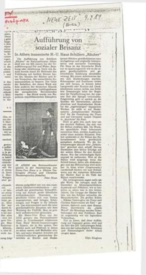 Auführung von social Brisanz. In Athen inszenierte H.U. Haus Schillers 