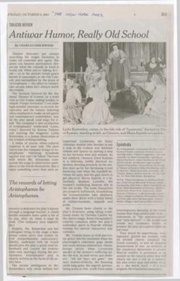 Antiwar humor, really old school. The rewards of letting Aristophanes be Aristophanes