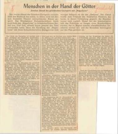 Menchen in der Hand der Götter. Zweiter Abend des griechischen Gastspiels mit 