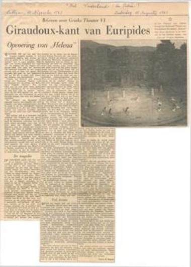 Brieven over Grieks Theater VI. Giraudoux-kant van Euripides. Opvoering van 