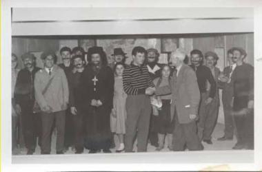 Theodoros Litsas congratulating students at the end of the play