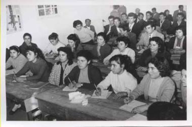 Students attending a seminar by Alekos Galanos