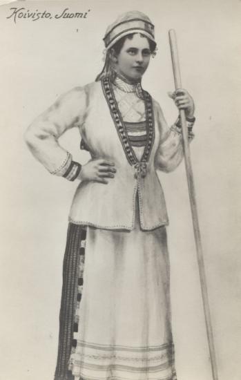 Woman wearing traditional clothes, unidentified