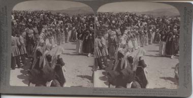 Village women performing an old choral dance at Megara, Greece