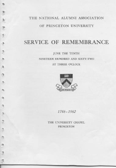 Scrapbook memorial service of rememberance of Princeton University for their alumni (p.1) June 10, 1962