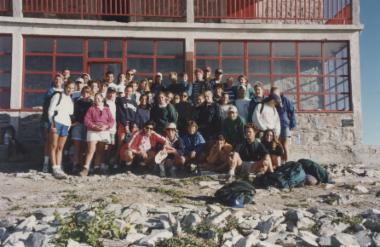 Greek Summer, 1993 (L-R, and F-B)(FRONT):Olympus Guide Tatiana, George Draper, Ginny Terzis Balser (GS Director), James Newbold from Washington, DC(GS counselor), Katrina Burger from NYC, NY,(GS counselor)(SECOND):Tatiana Papanicolau (Greenwich, CT), Jenny (GS counselor), Shannon, Peter McCandless (NYC, NY), Jenny Salomon (Greenwich, CT), Sarah Burke (Boston, Massachusetts), Matina Karcazes (Chicgao, IL), Katie Madden (Taft, CT), Chris Santos, Washington, DC, Tim Alexander (Rochester, NY, Kerry Shaw, Los Angeles, CA, Marianne Gimon, Greenwich, CT (THIRD):  Patti Mulhern Chamberlin, New York Office, Peter Galub, NYC, John from Robert Louis Stevcenson High School in Pebble Beach, CA, Jordan Seigel, Reno, NV, (BACK):  George Stambolides (GS Asst. Director), Hope Harrod, Washington, DC, Barry McKinley, NYC, NY from Children's Aid Society, Emilie Fritts, San Francisco, CA, Peter Mustalish, NYC, NY, Tommy White, New Canaan, CT, Ned (GS counselor), girl from Bernardsville, NJ, Brad Sargent, Los Angeles, CA, Richard Kruger, Riverdale, NY, John Madden from Ross, CA).