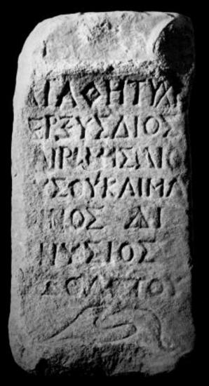 IThrAeg E195: Αναθηματικός βωμίσκος του Διονυσίου, γιου του Θεοδότου, ιερέως του Διός, της Ρώμης και του Μάρωνος